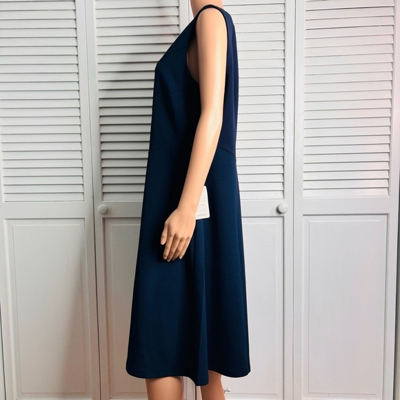 LONDON TIME Navy Blue Asymmetrical Detail Dress Size 16 - Picture 6 of 10